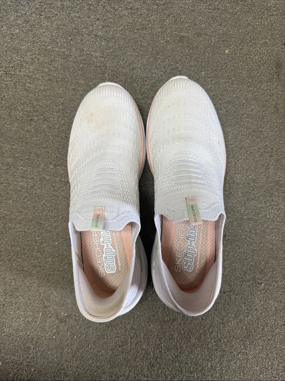 Skechers Slip-In Knit Slip-On Sneakers - White with Pink Accents